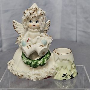 Vintage MCM Japan Commodore Angel Tapered Candle Holder Figurine Christmas